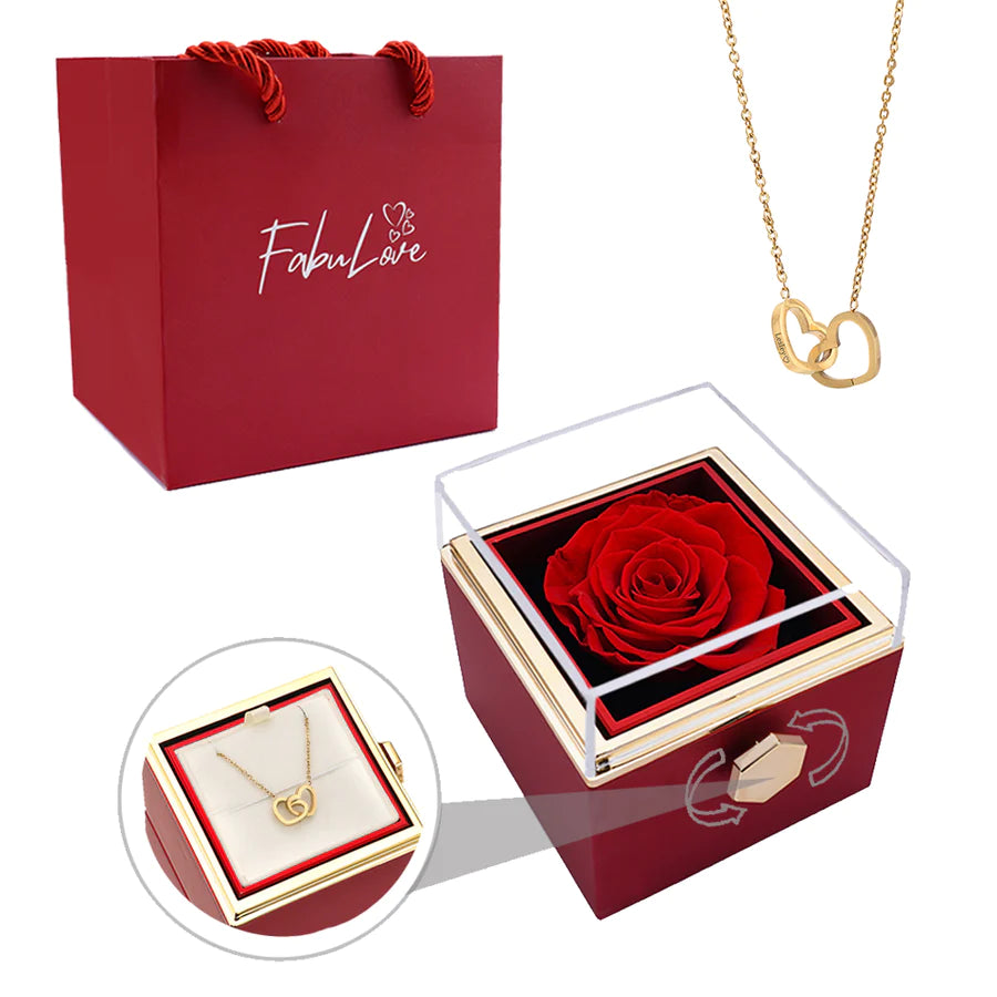 Caja de Rosa Eterna Real + Collar Amor Infinity® y Dedicatoria Especial.